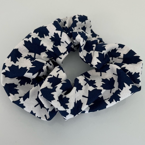 $4 Add-On New Hair Scrunchie Blue Maple Leafs White Sports Hockey Hair Accessory - Picture 1 of 1
